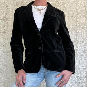 Vintage Black Velvet Blazer Cotton Structured Jacket